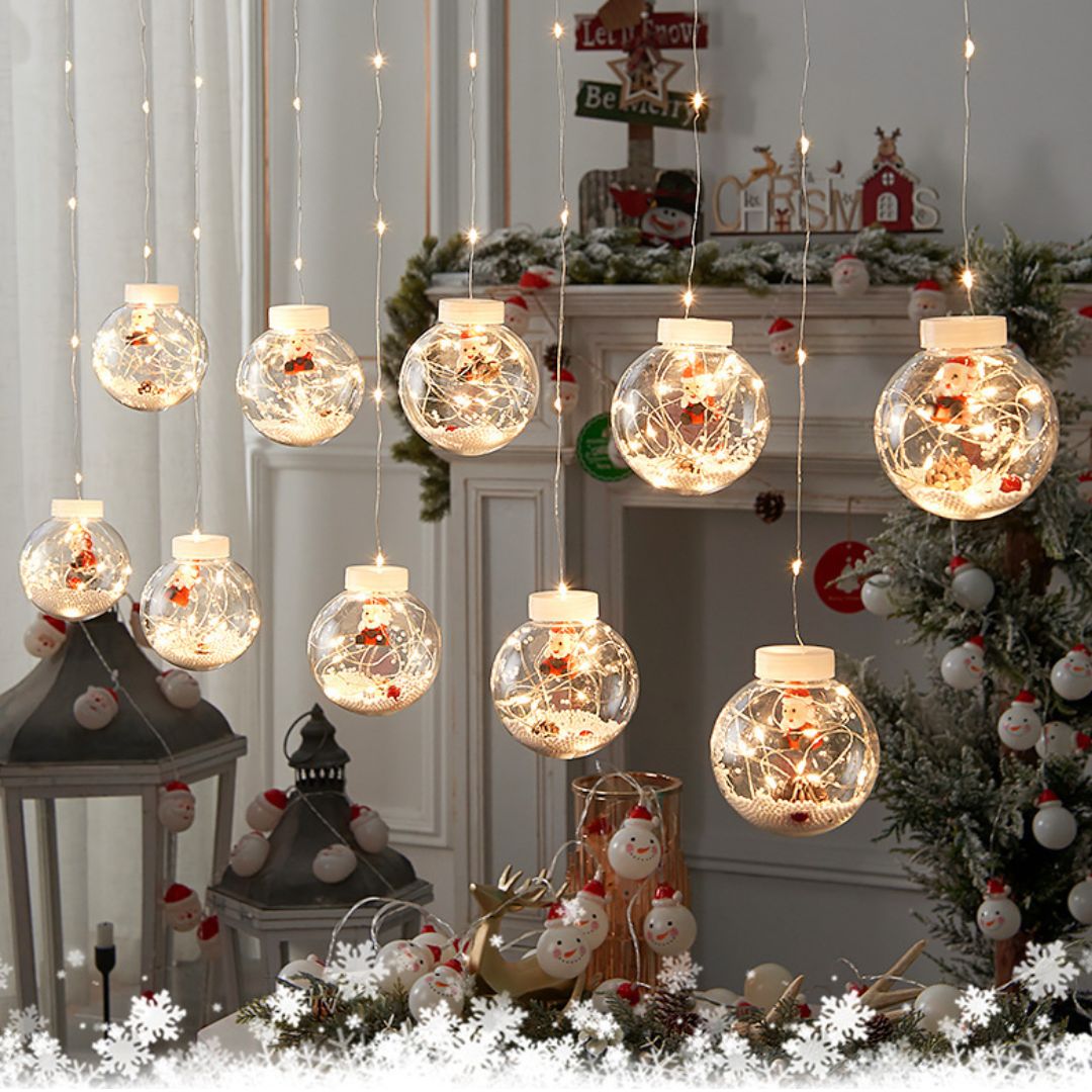 🎅 Cortina De Navidad Esferas De Luz Led